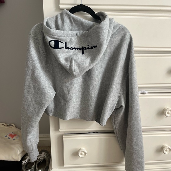 Champion Grey Reverse Weave Cropped Hoodie - Picture 2 of 5